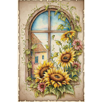 Retro Poster - Sunflower Window - 11CT Counted Cross Stitch 40*60CM