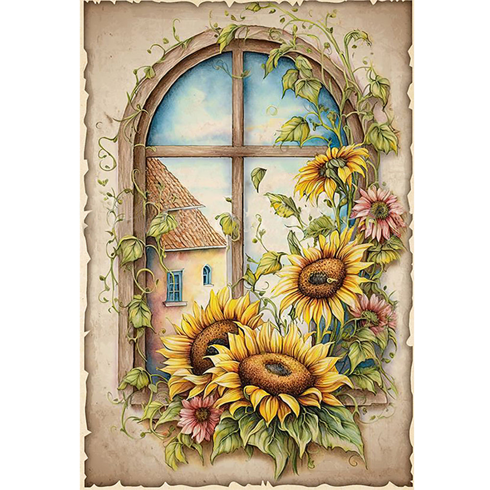 Retro Poster - Sunflower Window - 11CT Counted Cross Stitch 40*60CM