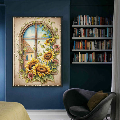 Retro Poster - Sunflower Window - 11CT Counted Cross Stitch 40*60CM