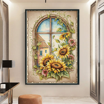 Retro Poster - Sunflower Window - 11CT Counted Cross Stitch 40*60CM