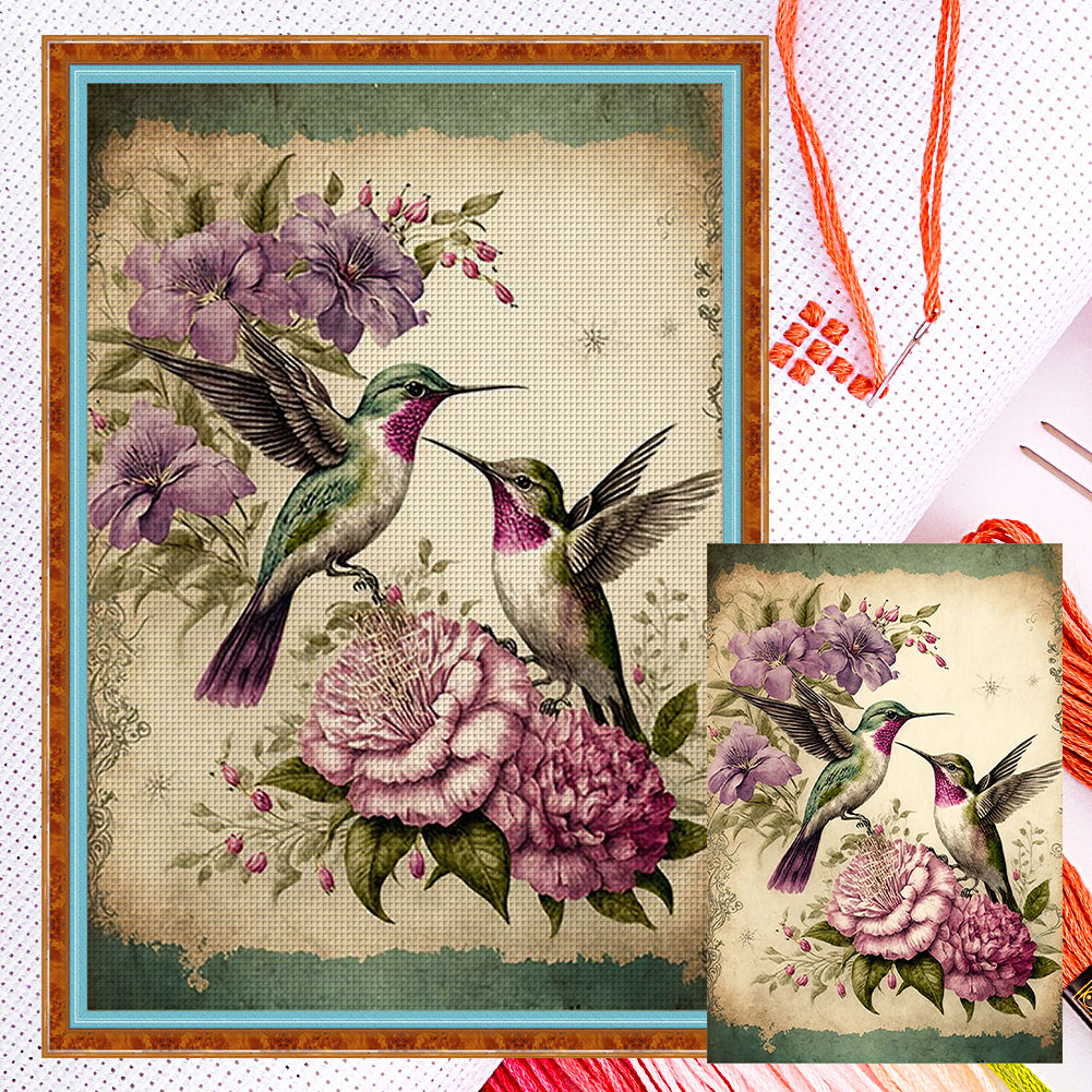 Retro Poster - Flowers And Hummingbirds - 11CT Counted Cross Stitch 40*60CM