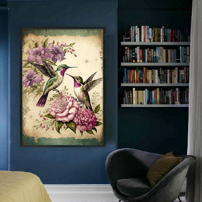 Retro Poster - Flowers And Hummingbirds - 11CT Counted Cross Stitch 40*60CM