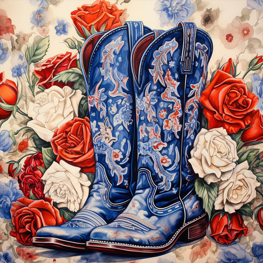 Floral Cowboy Boots - Full Round Drill Diamond Painting 40*40CM