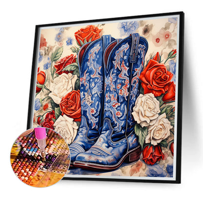 Floral Cowboy Boots - Full Round Drill Diamond Painting 40*40CM