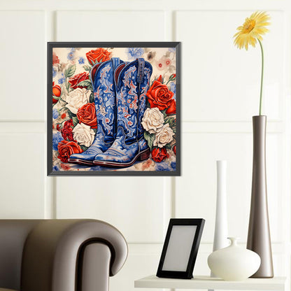 Floral Cowboy Boots - Full Round Drill Diamond Painting 40*40CM