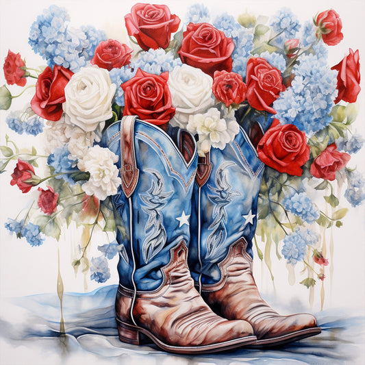Floral Cowboy Boots - Full Round Drill Diamond Painting 40*40CM