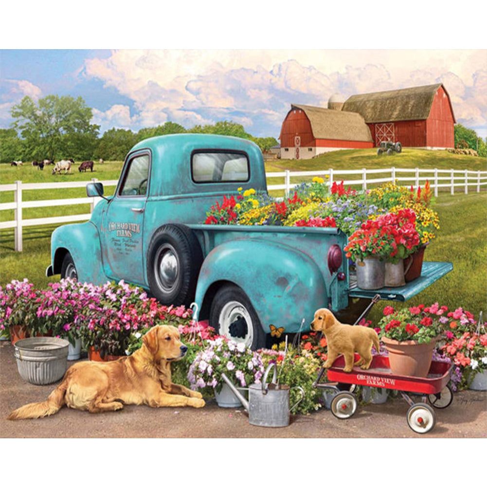 Flower Truck - Full Round Drill Diamond Painting 50*40CM