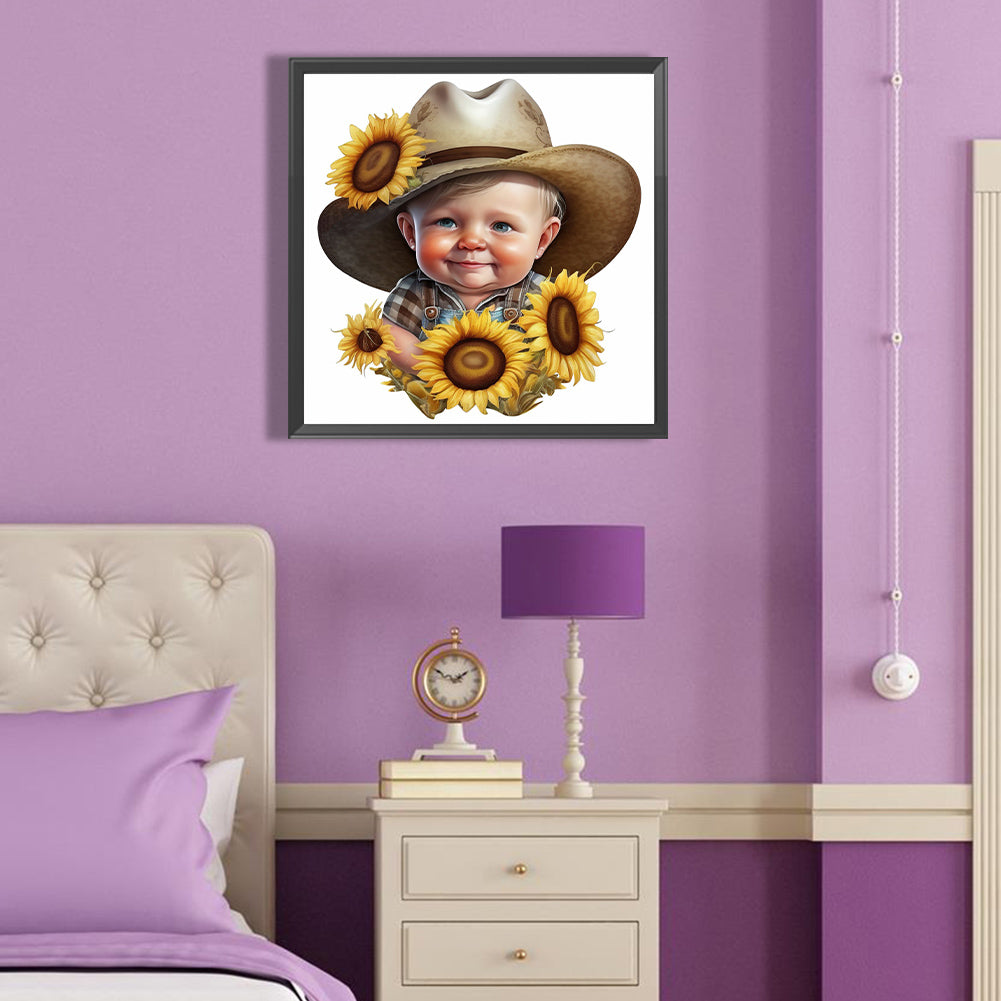 Sunflower Cowboy Boy - Full Round Drill Diamond Painting 40*40CM
