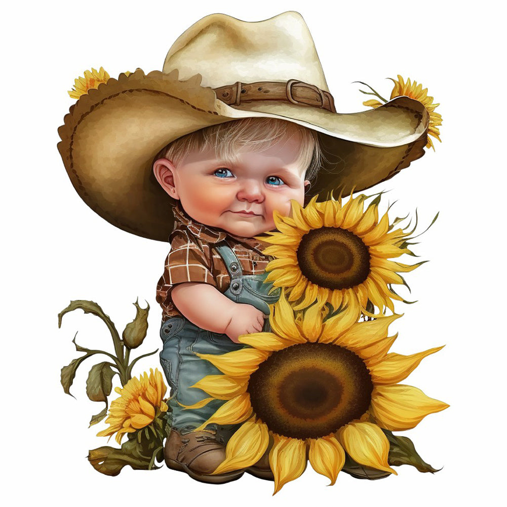 Sunflower Cowboy Boy - Full Round Drill Diamond Painting 40*40CM