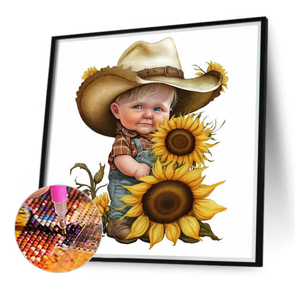 Sunflower Cowboy Boy - Full Round Drill Diamond Painting 40*40CM