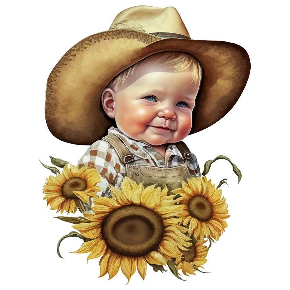 Sunflower Cowboy Boy - Full Round Drill Diamond Painting 40*40CM