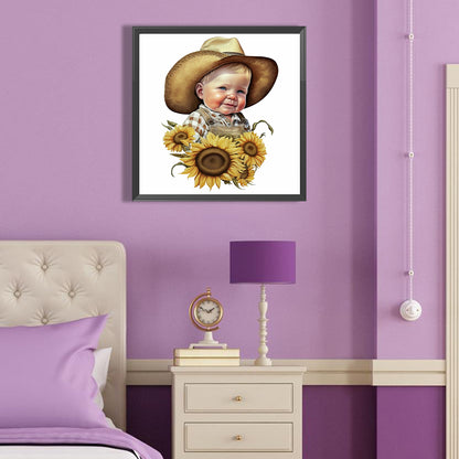 Sunflower Cowboy Boy - Full Round Drill Diamond Painting 40*40CM