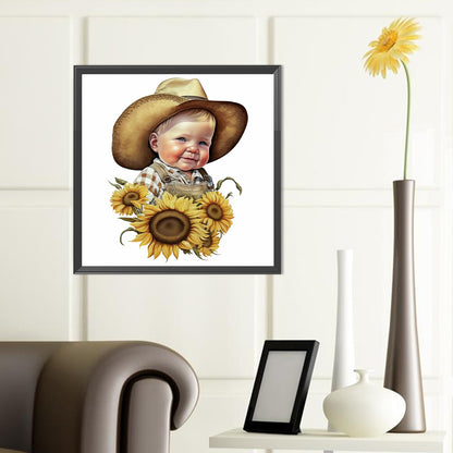 Sunflower Cowboy Boy - Full Round Drill Diamond Painting 40*40CM