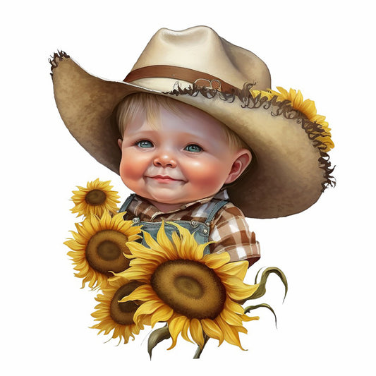 Sunflower Cowboy Boy - Full Round Drill Diamond Painting 40*40CM