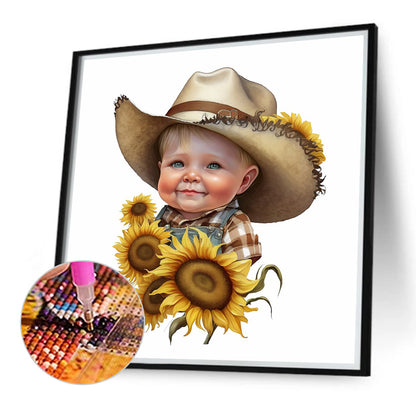 Sunflower Cowboy Boy - Full Round Drill Diamond Painting 40*40CM