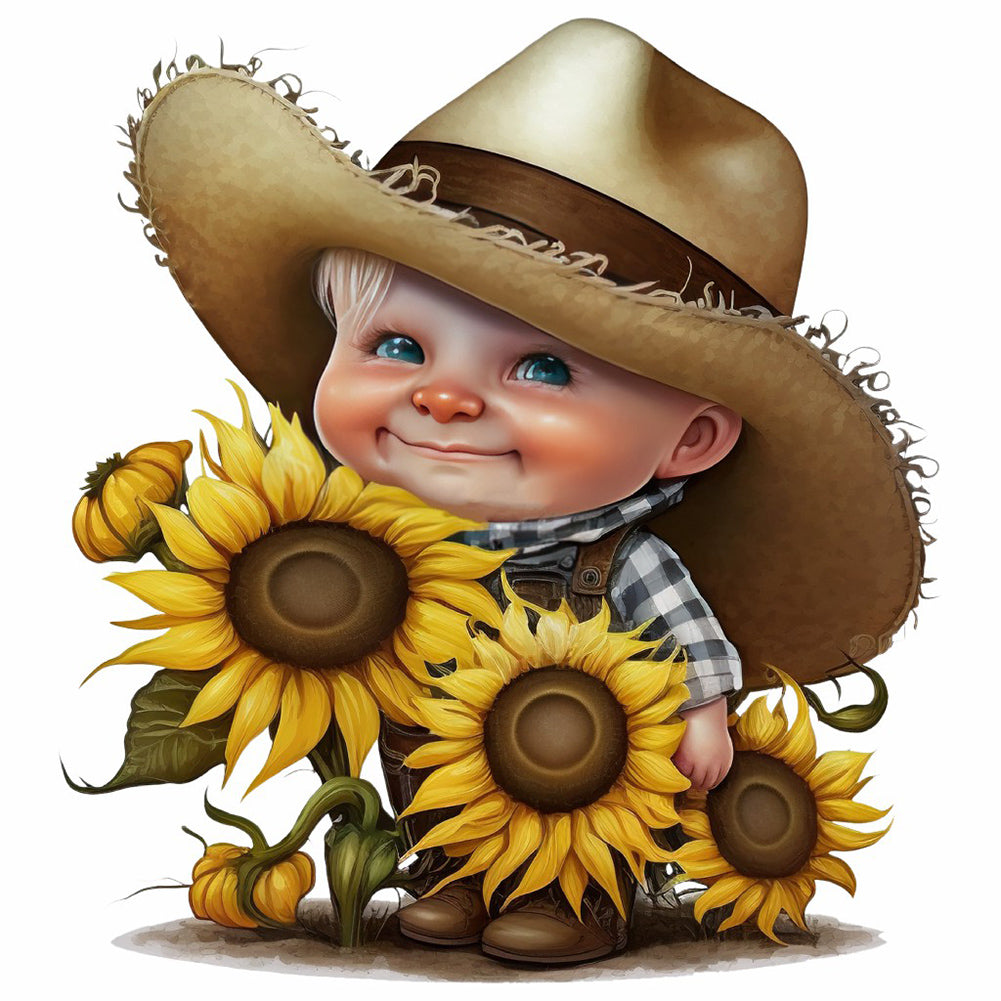 Sunflower Cowboy Boy - Full Round Drill Diamond Painting 40*40CM