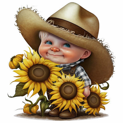 Sunflower Cowboy Boy - Full Round Drill Diamond Painting 40*40CM