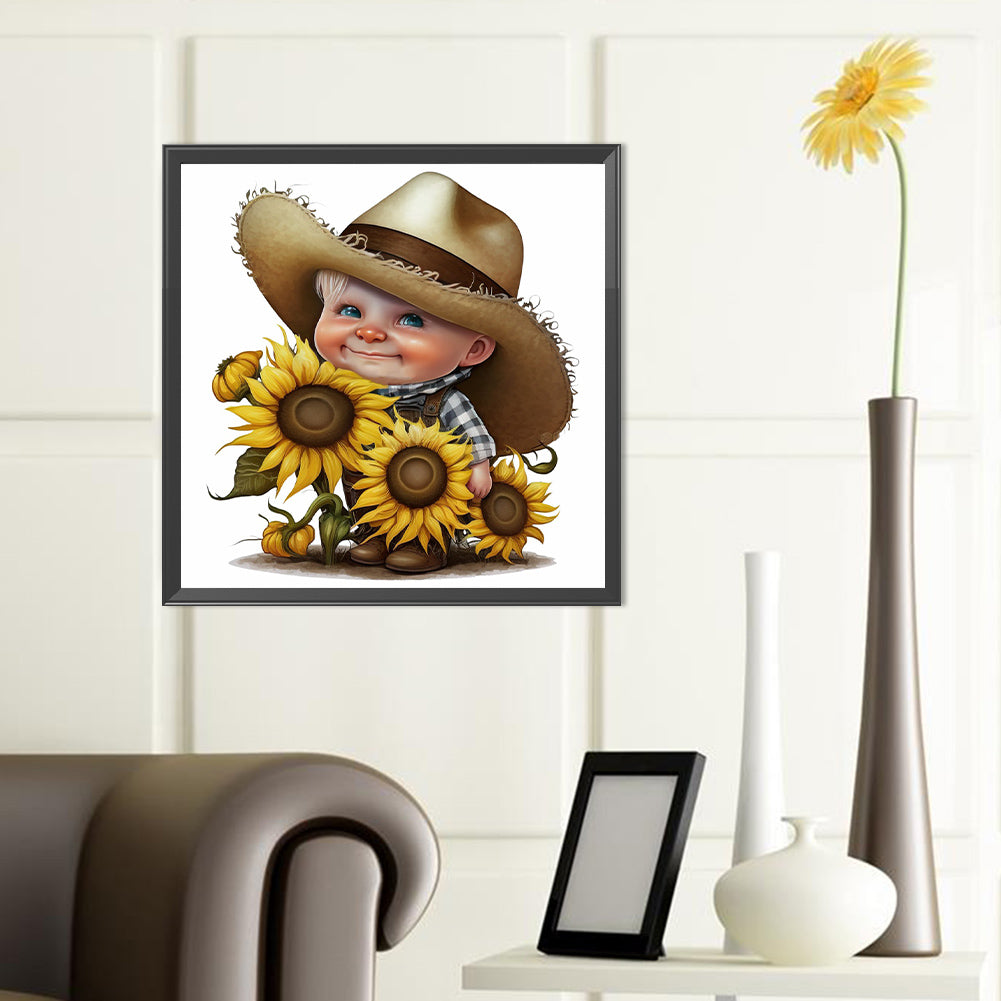 Sunflower Cowboy Boy - Full Round Drill Diamond Painting 40*40CM