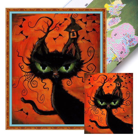 Cartoon Black Cat - 11CT Stamped Cross Stitch 40*50CM