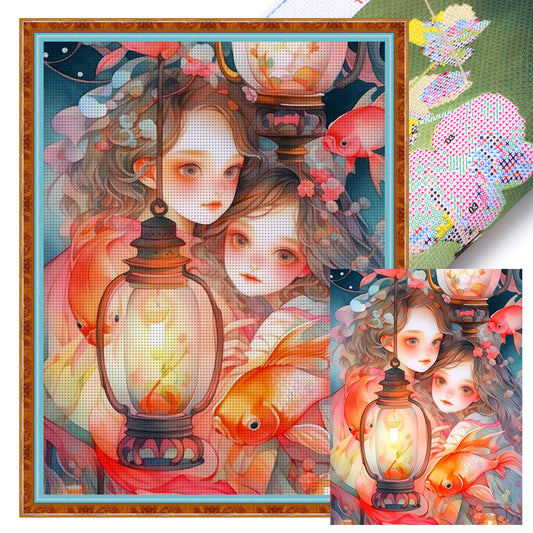 Lantern Girl - 11CT Stamped Cross Stitch 50*65CM