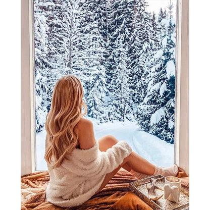 Girl Looking At Snow - 11CT Stamped Cross Stitch 40*50CM