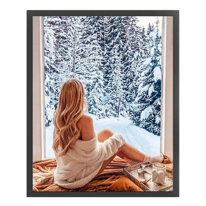 Girl Looking At Snow - 11CT Stamped Cross Stitch 40*50CM