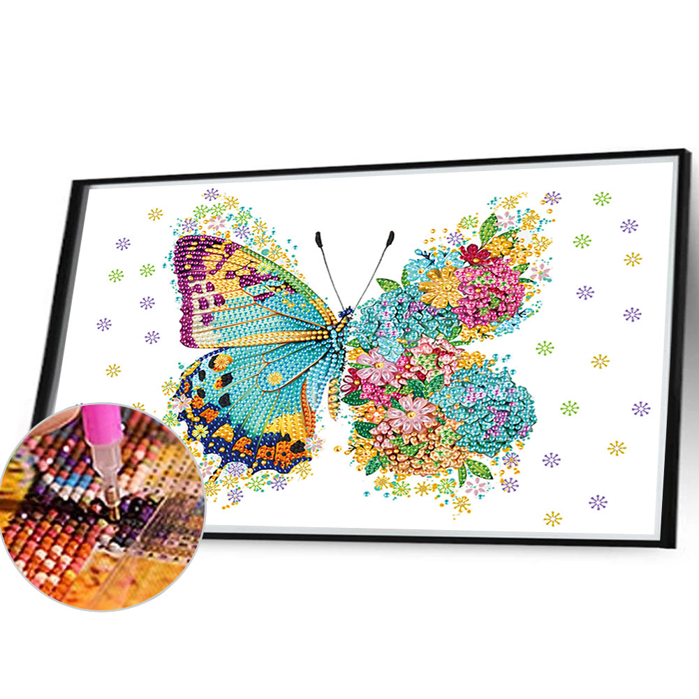 Green Butterfly Transforming Into Flower - Special Shaped Drill Diamond Painting 40*30CM