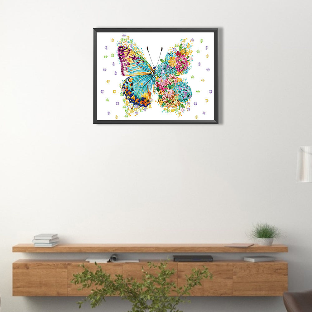 Green Butterfly Transforming Into Flower - Special Shaped Drill Diamond Painting 40*30CM