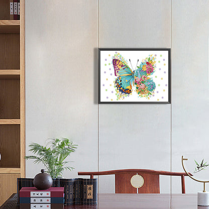 Green Butterfly Transforming Into Flower - Special Shaped Drill Diamond Painting 40*30CM