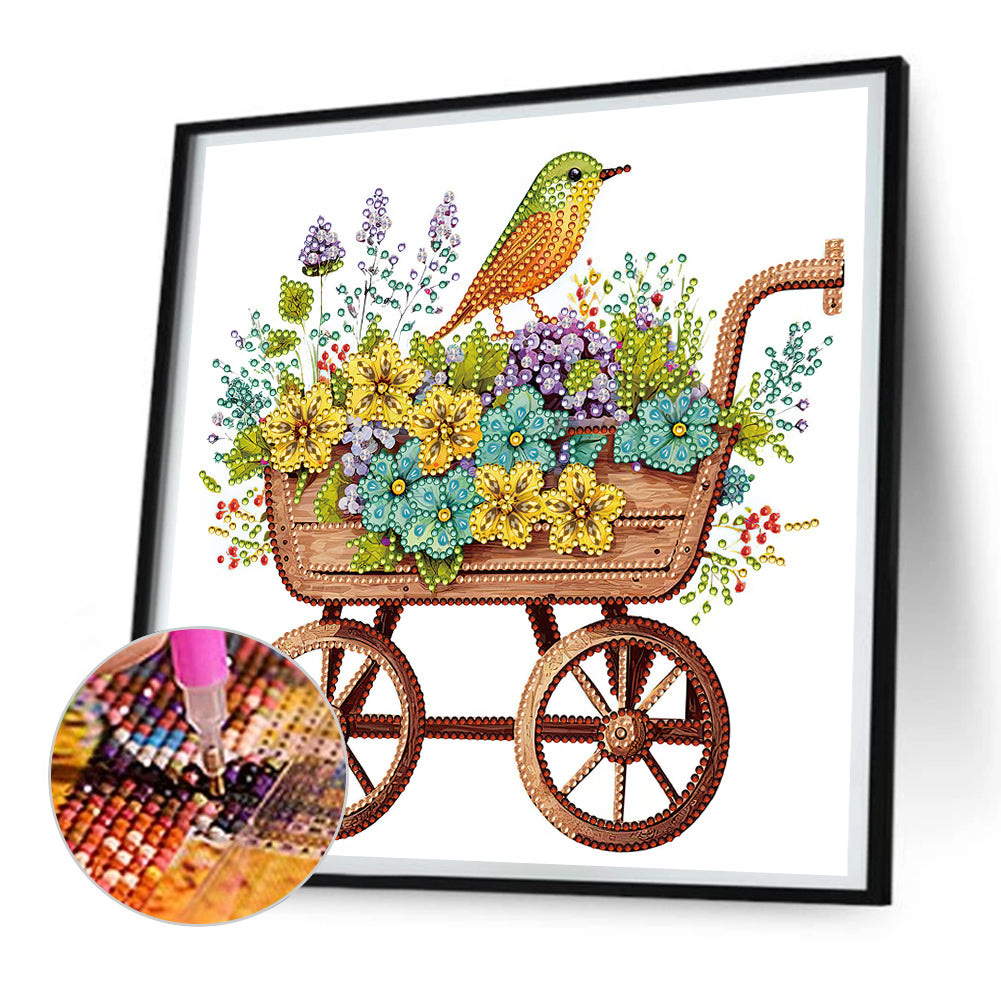 Birds, Flowers And Cart - Partial Special-Shaped Drill Diamond Painting 30*30CM