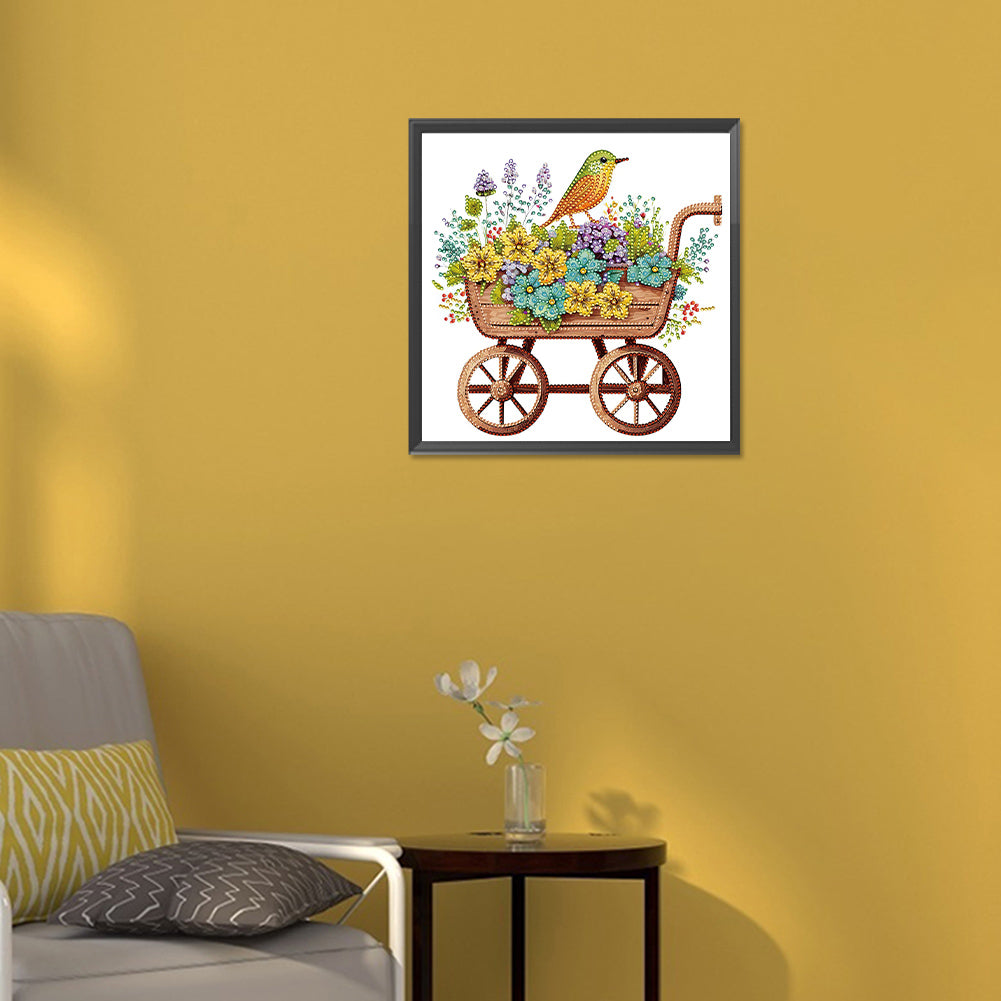 Birds, Flowers And Cart - Partial Special-Shaped Drill Diamond Painting 30*30CM