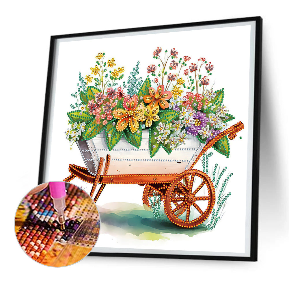 Flowers And Cart - Partial Special-Shaped Drill Diamond Painting 30*30CM