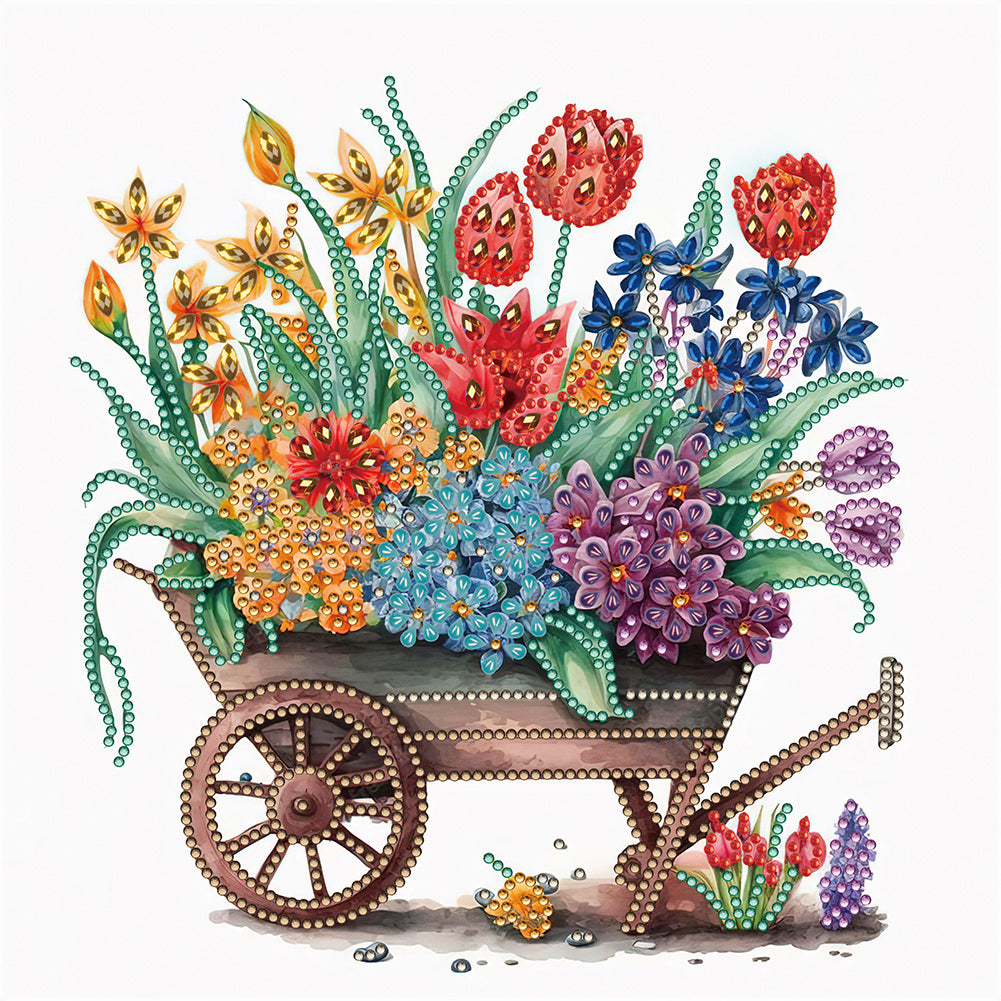 Flower And Wood Cart - Partial Special-Shaped Drill Diamond Painting 30*30CM