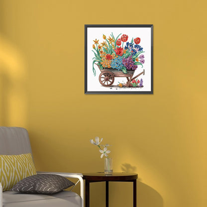 Flower And Wood Cart - Partial Special-Shaped Drill Diamond Painting 30*30CM