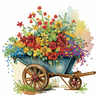 Flowers And Iron Cart - Partial Special-Shaped Drill Diamond Painting 30*30CM