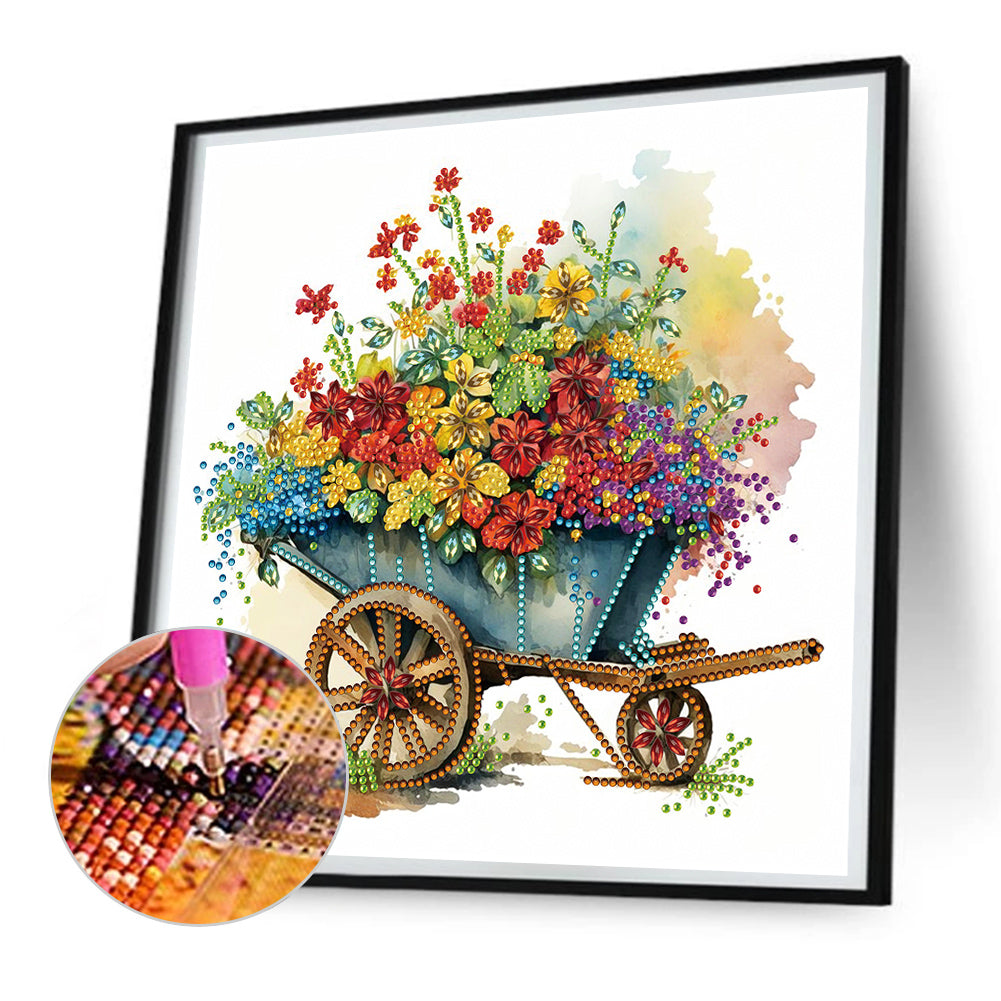 Flowers And Iron Cart - Partial Special-Shaped Drill Diamond Painting 30*30CM