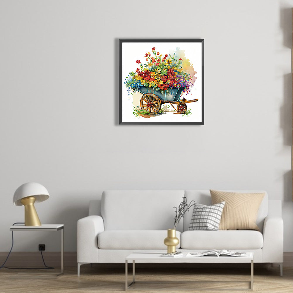 Flowers And Iron Cart - Partial Special-Shaped Drill Diamond Painting 30*30CM