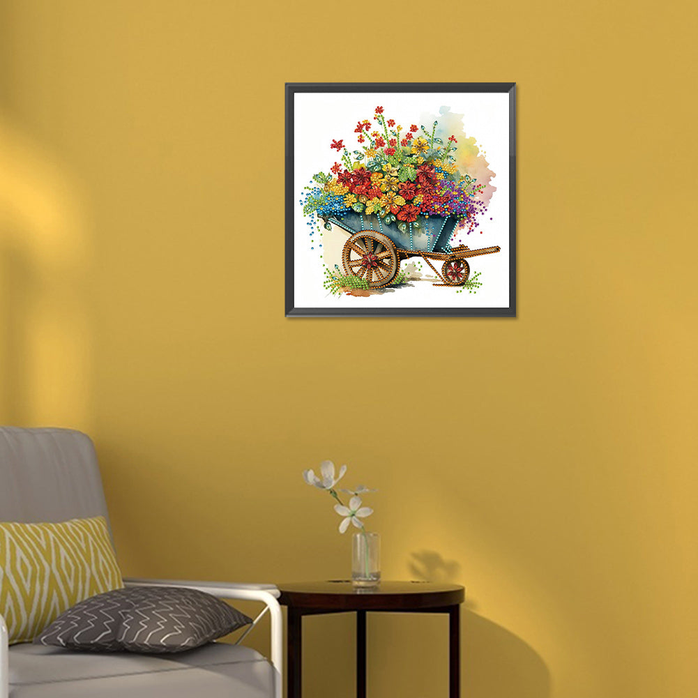 Flowers And Iron Cart - Partial Special-Shaped Drill Diamond Painting 30*30CM