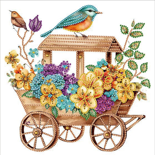 Bird Standing On Flower Cart - Partial Special-Shaped Drill Diamond Painting 30*30CM