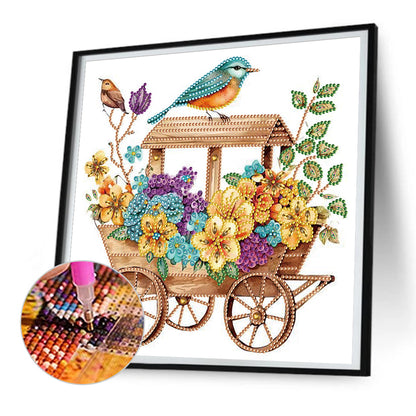 Bird Standing On Flower Cart - Partial Special-Shaped Drill Diamond Painting 30*30CM