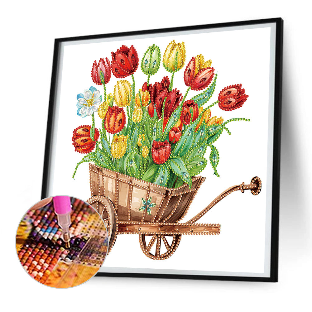 Tulips And Cart - Partial Special-Shaped Drill Diamond Painting 30*30CM