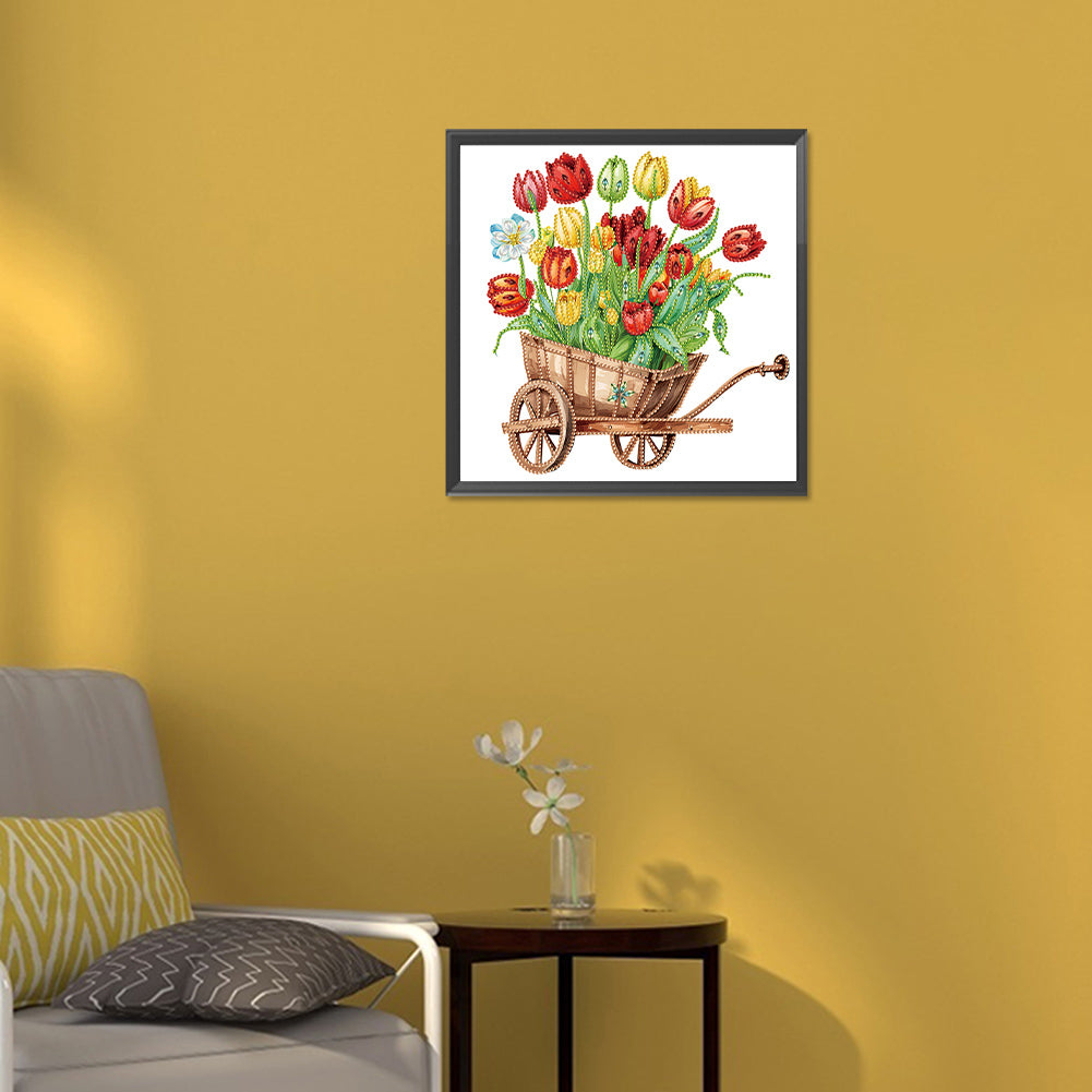 Tulips And Cart - Partial Special-Shaped Drill Diamond Painting 30*30CM