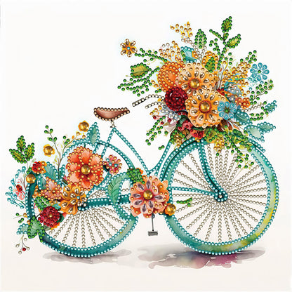 Flowers And Green Bicycle - Special Shaped Drill Diamond Painting 30*30CM