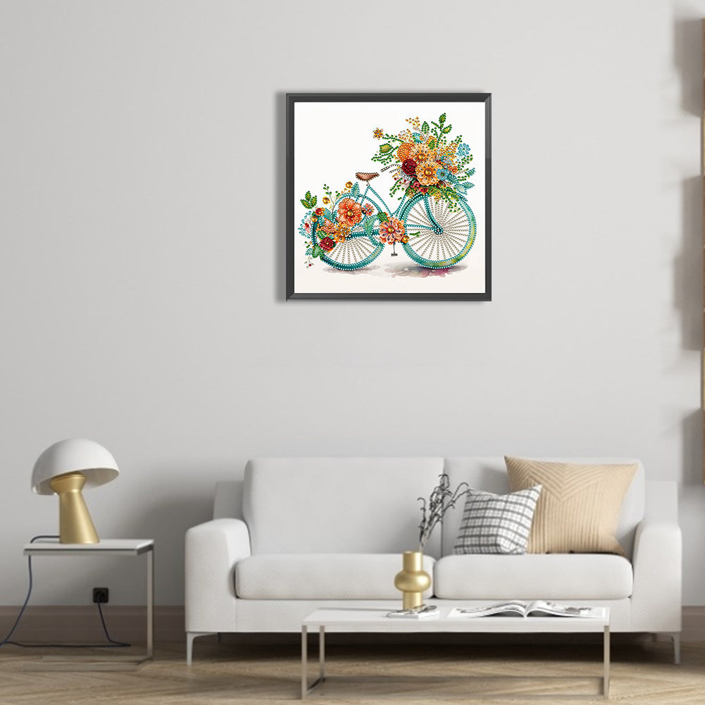 Flowers And Green Bicycle - Special Shaped Drill Diamond Painting 30*30CM