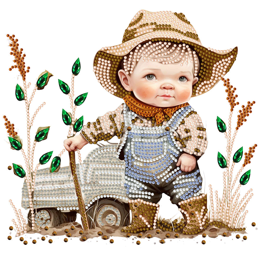 Farm Cowboy Kids - Special Shaped Drill Diamond Painting 30*30CM