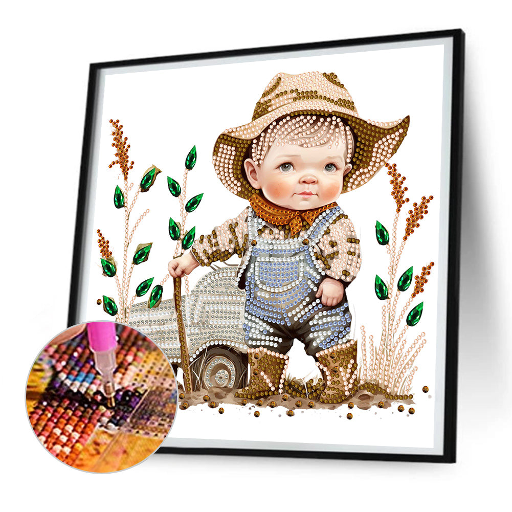 Farm Cowboy Kids - Special Shaped Drill Diamond Painting 30*30CM