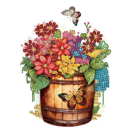 Wine Barrel And Flowers - Special Shaped Drill Diamond Painting 30*40CM