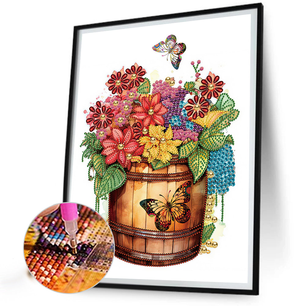 Wine Barrel And Flowers - Special Shaped Drill Diamond Painting 30*40CM