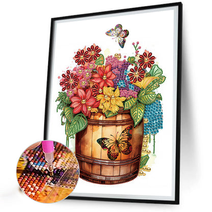 Wine Barrel And Flowers - Special Shaped Drill Diamond Painting 30*40CM