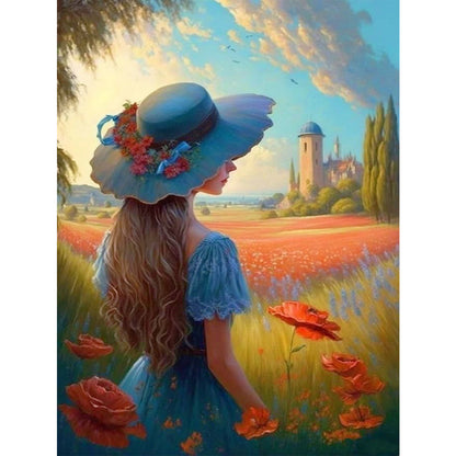 Manor Poppy Flower Girl Back View - 11CT Stamped Cross Stitch 40*55CM